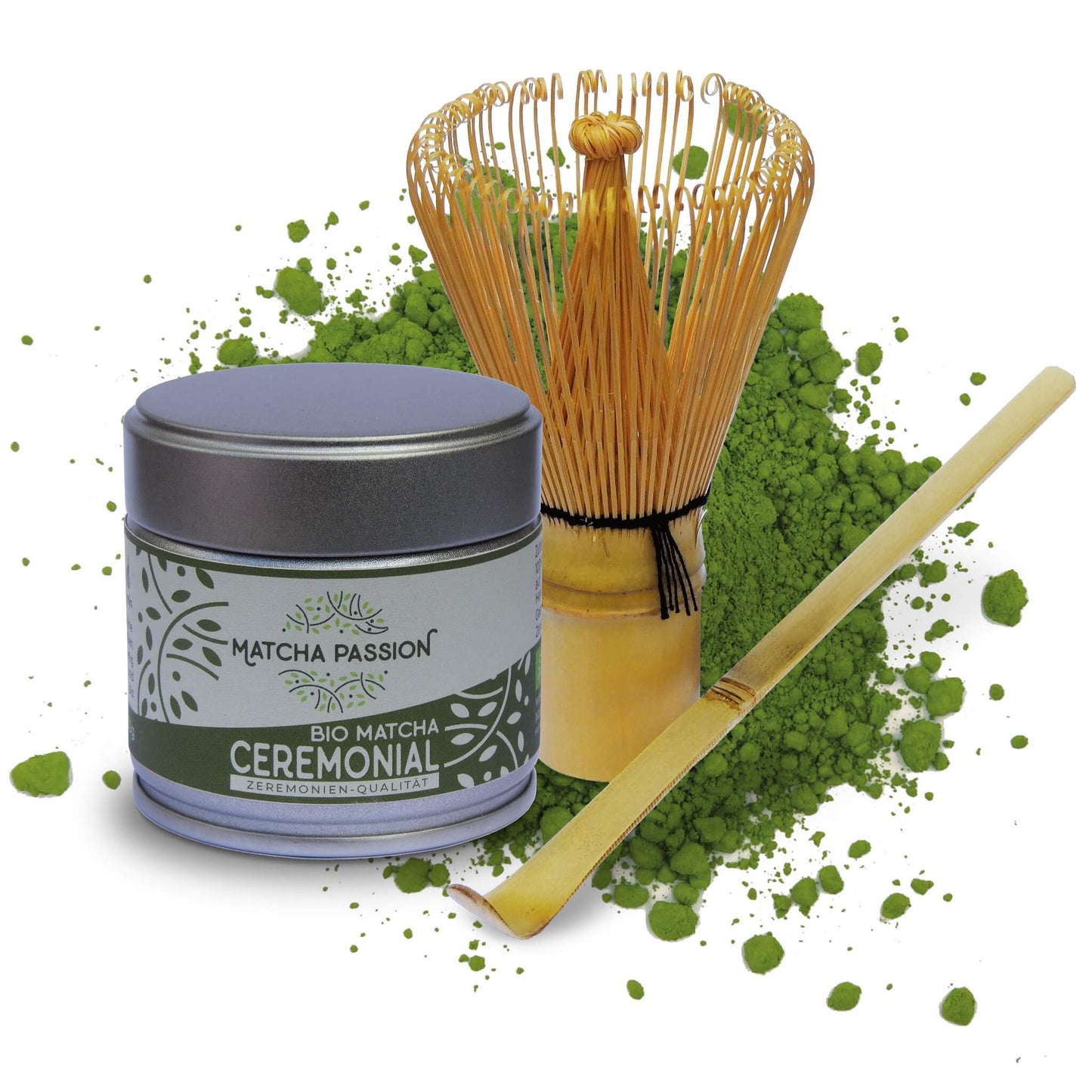 Bio Matcha Ceremonial 30g Dose und Bambusbesen und Bambuslöffel Matcha Passion 12 2048x2048